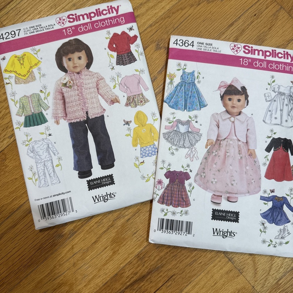 4 Simplicity Patterns 18" Doll Clothes 3520 3551  4364 5733 Uncut‎ American Girl